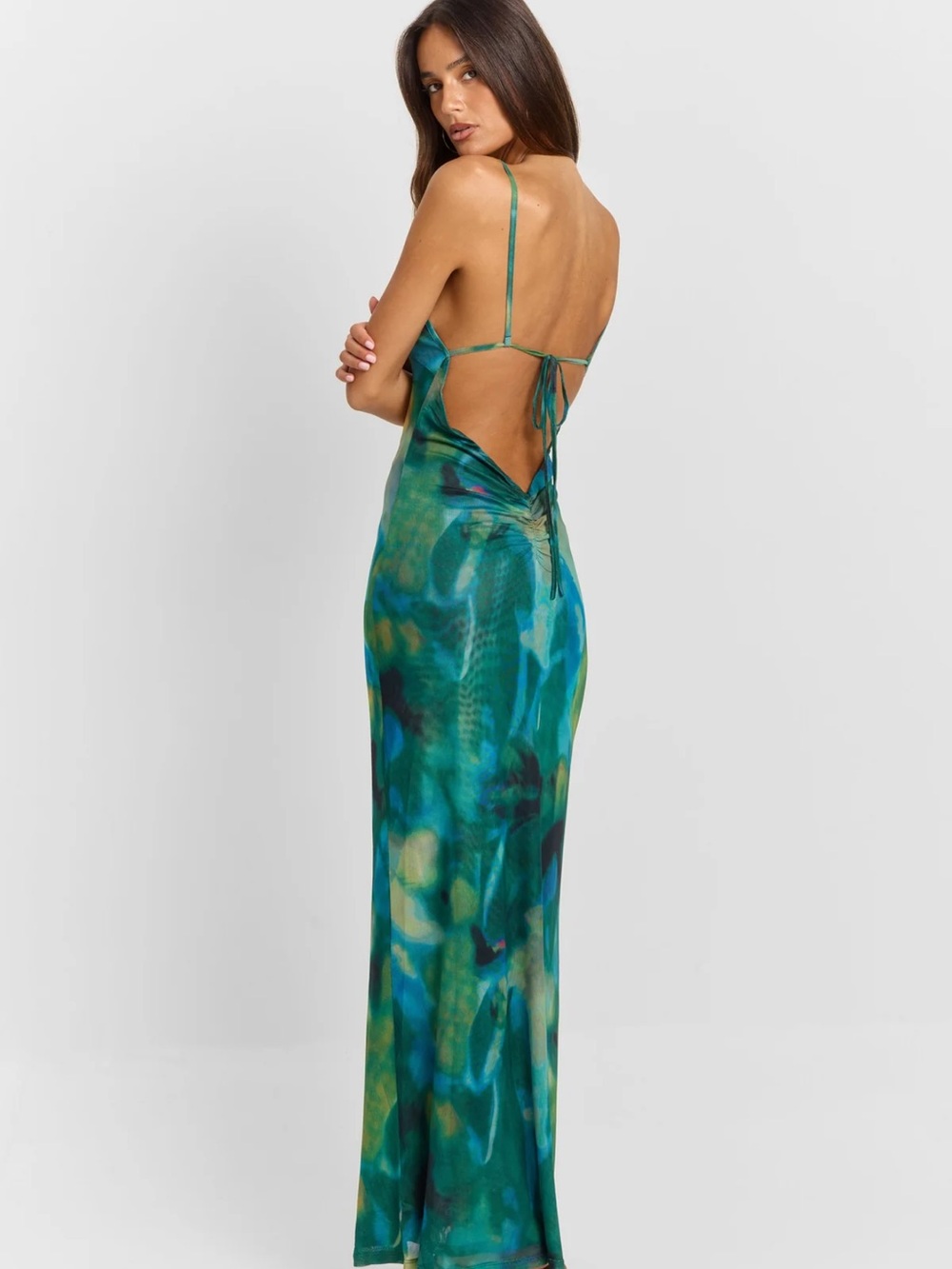 Sleek Green Blue Print Slip Dress - Picture 2 of 6